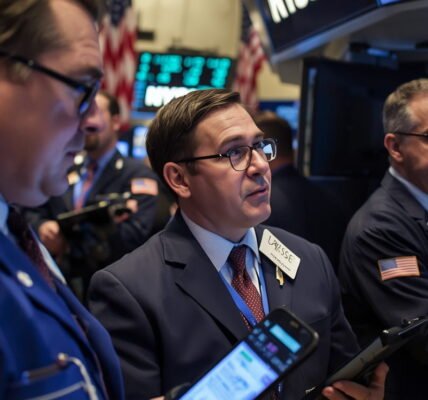 Stock market traders reacting to midday volatility triggered by an unexpected Federal Reserve signal on interest rates, showing fluctuating charts and investor movements on Wall Street.